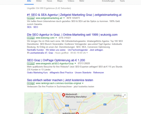 SERP Beispiel SEO Graz - Google Ads