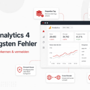 Google Analytics 4 mit typischen Tracking-Fehlern wie doppelten Tags, Consent-Problemen und falschen Conversions