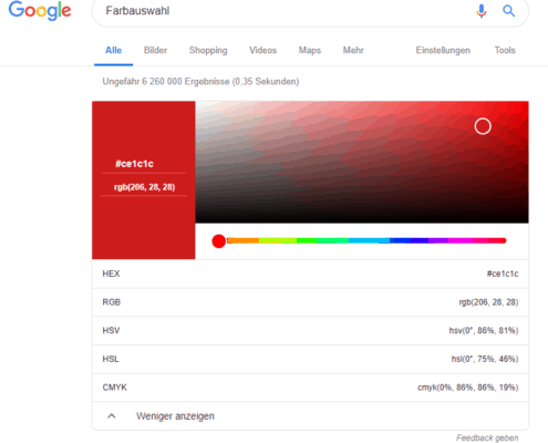 Google Suche - Farbauswahl