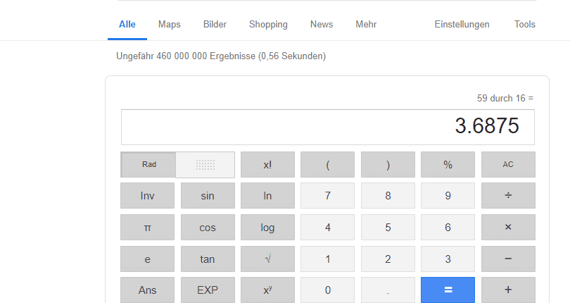 Google Suche - Taschenrechner