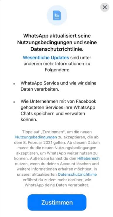 WhatsApp 2021 - Hinweis auf Update